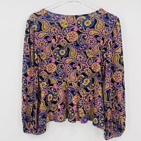 Modcloth Size Large Country Royalty Paisley Print Jersey Knit V Neck Peplum Top - Picture 7 of 7